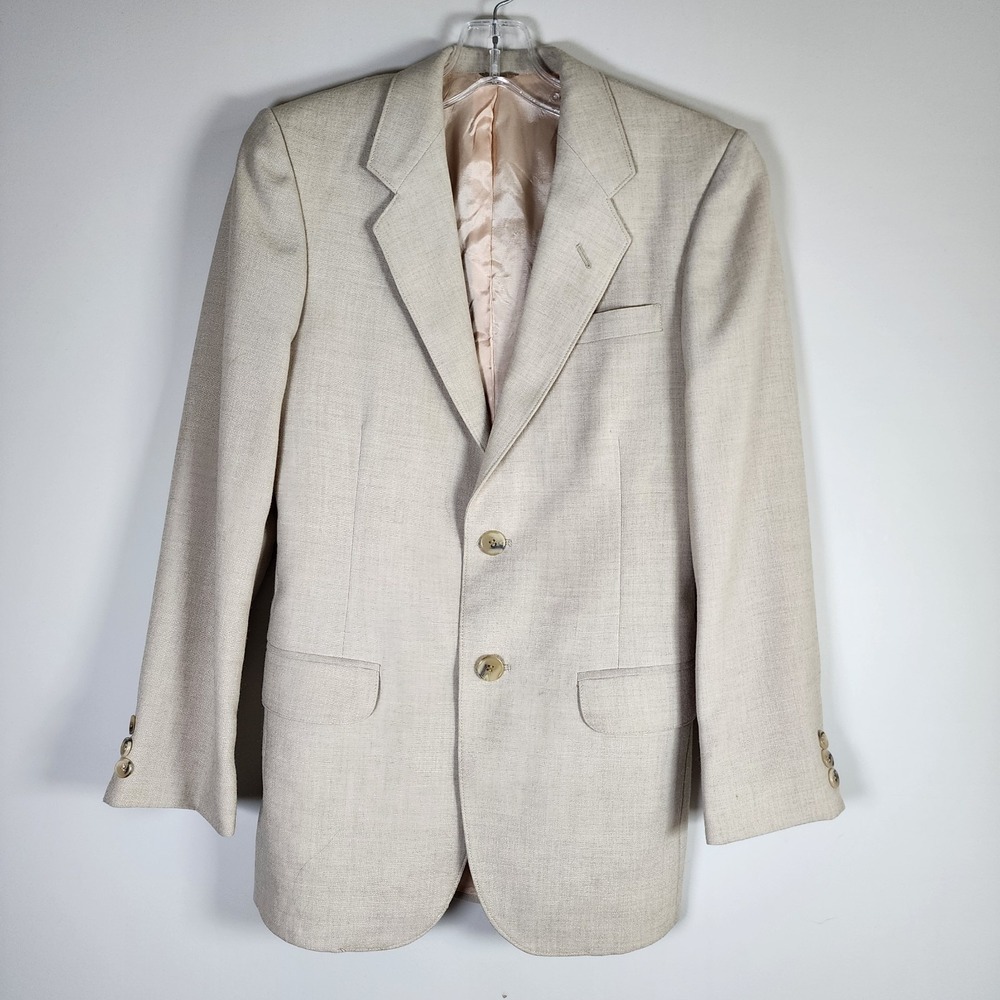 Vintage Linen Blazer Mens 34 XS Hipster Jacket Sports Coat 80s Old Money Classic